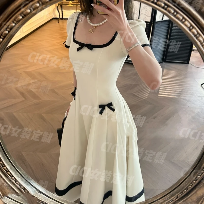 【蝴蝶梦境】气质撞色蝴蝶结装饰设计款连衣裙