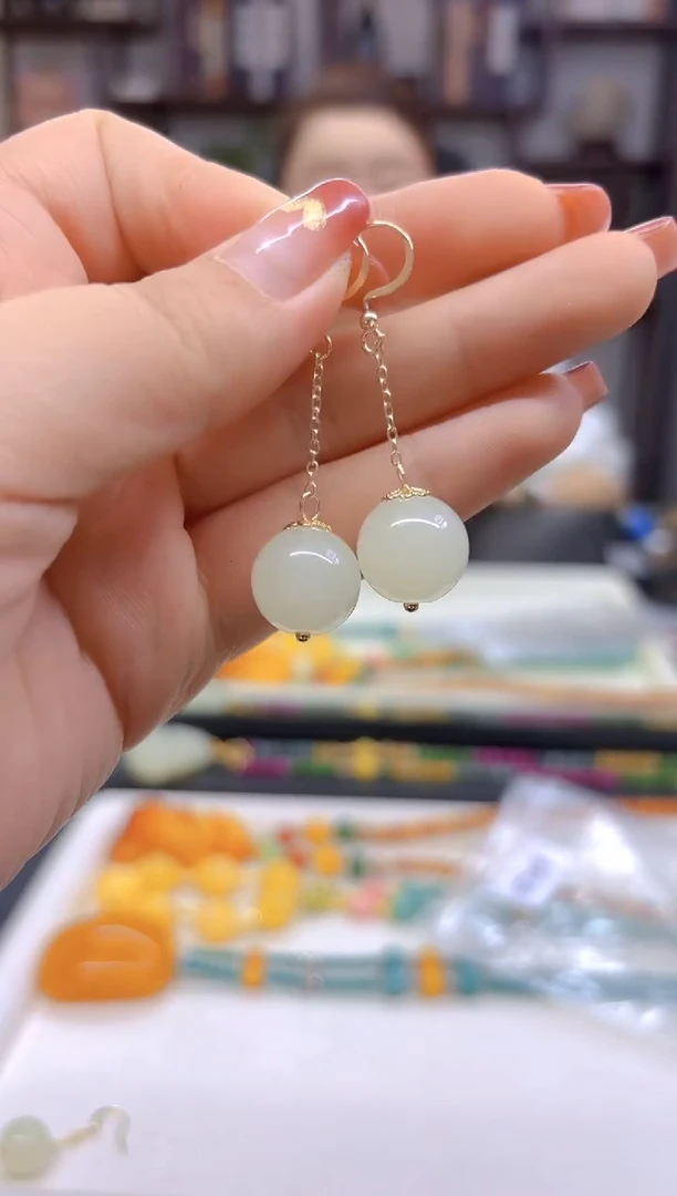 【闪购商品】和田玉（白玉）耳饰14K金镶嵌E729