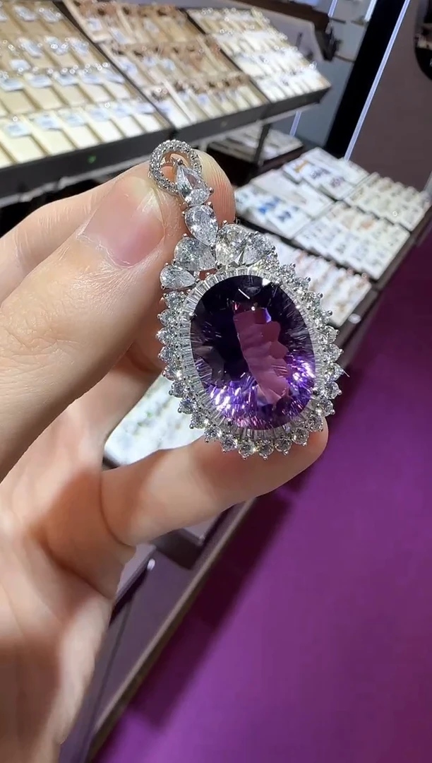 颈饰银S925镶嵌紫晶15*20mm帝王紫