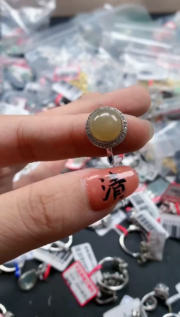 银S925镶嵌戒指翡翠天然A货缅甸翡翠