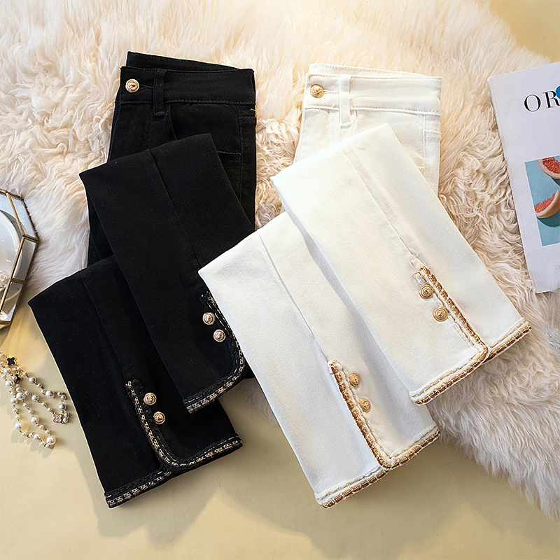 微喇叭女裤显瘦高腰遮跨春秋胖mm大码冬天黑色加绒加厚开叉休闲裤