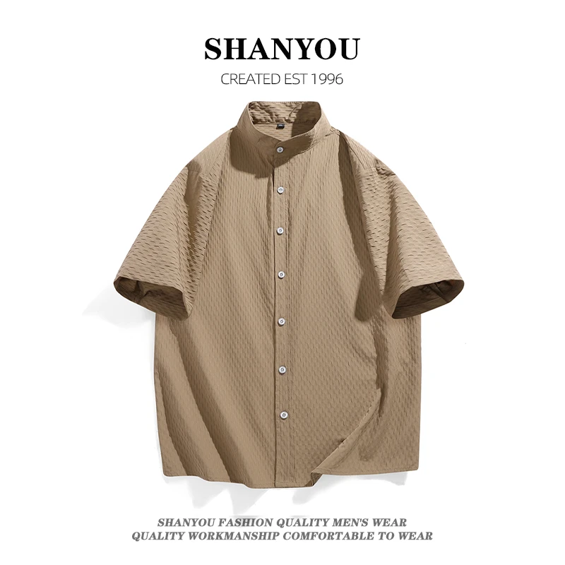 肌理感短袖衬衫男士休闲衬衣2025夏季新款衬衫宽松大码薄款衬衣男