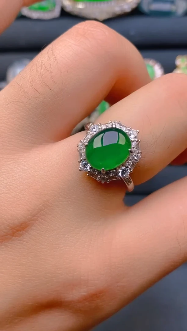 【闪购商品】翡翠戒指银S925镶嵌天然A货翡翠1