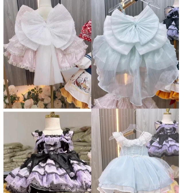 新款女童洛丽塔连衣裙婚儿童纱礼服裙子夏季四季款蓝色宝宝纱裙