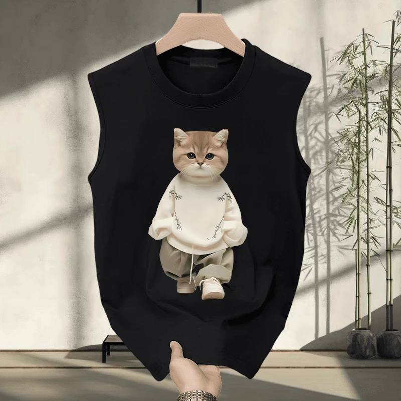 2025高街纯棉外穿背心男女同款健身运动无袖T恤美式潮流百搭坎肩