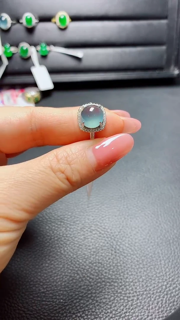 银S925镶嵌戒指翡翠天然翡翠A货s925银镶