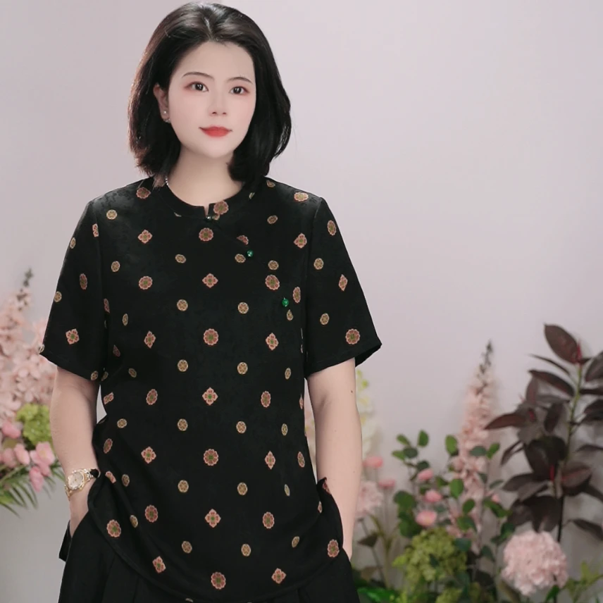司缪【W5720】轻奢大码女装新中式桑蚕丝香云纱中国风夏季薄款上衣