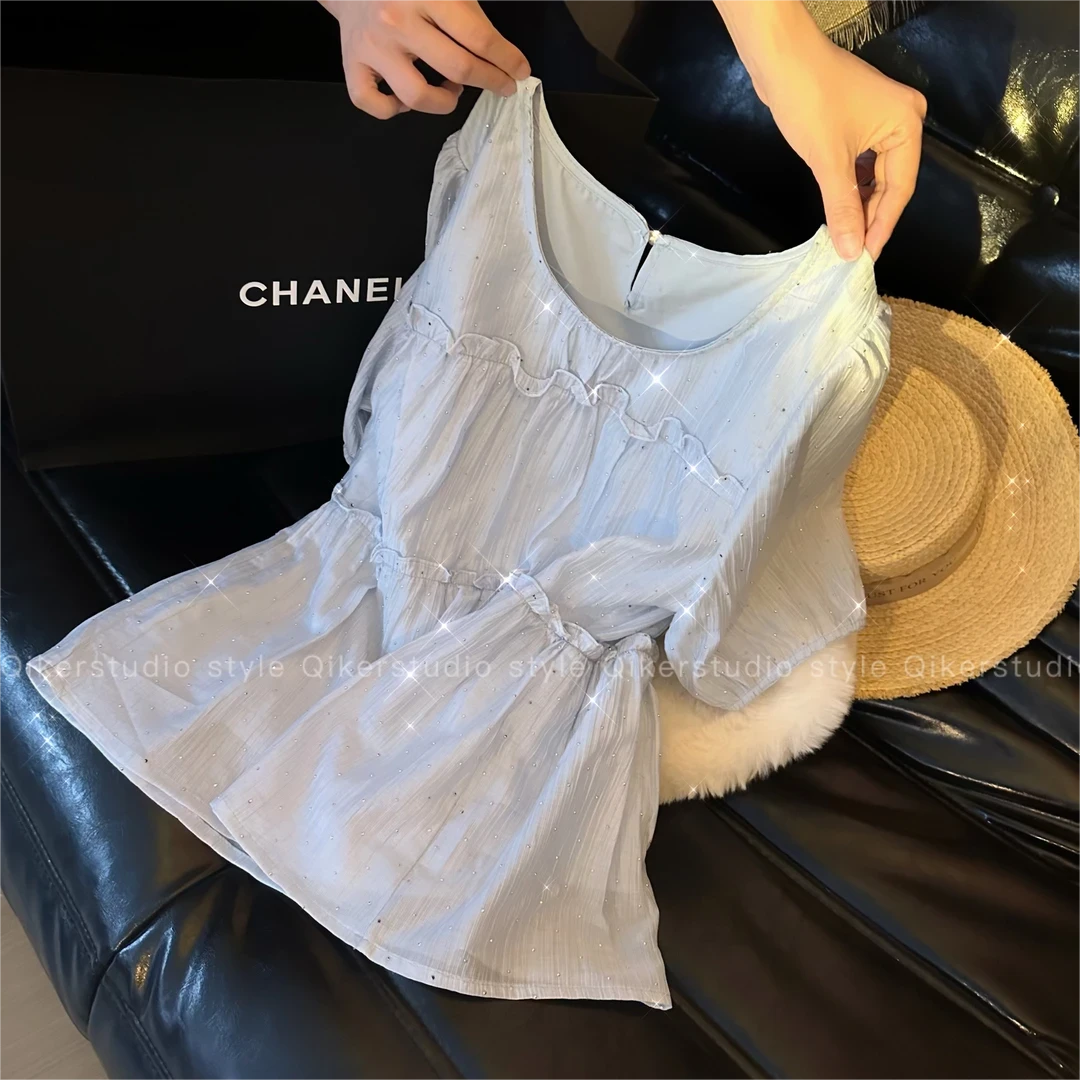 夏季新款法式气质设计感荷叶边衬衫宽松短袖气质上衣