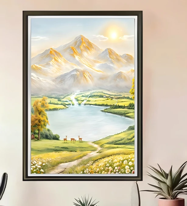 A007金山福谭三层立体描金框时尚餐厅客厅床头轻奢挂画装饰画