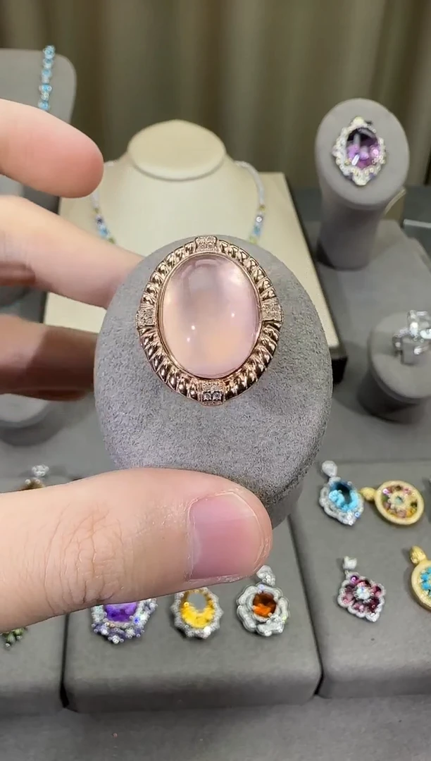 银S925镶嵌戒指芙蓉石13*18mm戒指高级款