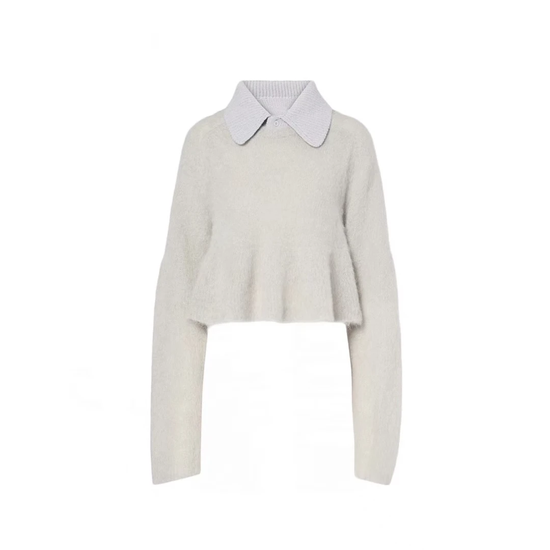 【现货】气质甜美百搭超好看针织衫2025新款小个子短款软糯翻领上衣