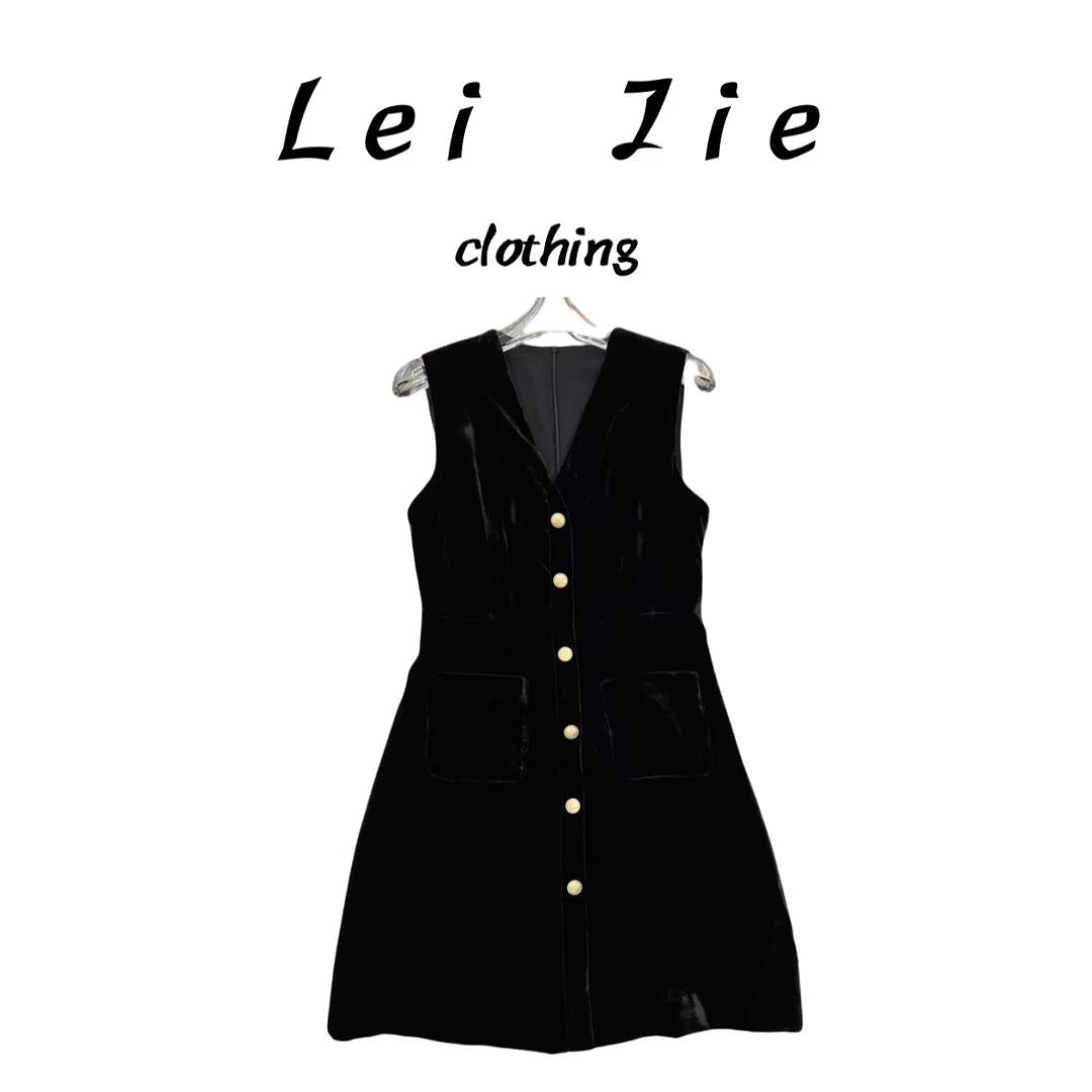 【Lei Jie】100%真丝丝绒无袖背心连衣裙1069