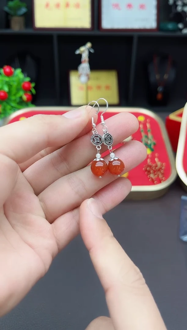 【闪购商品】南红玛瑙耳饰银S925镶嵌706000