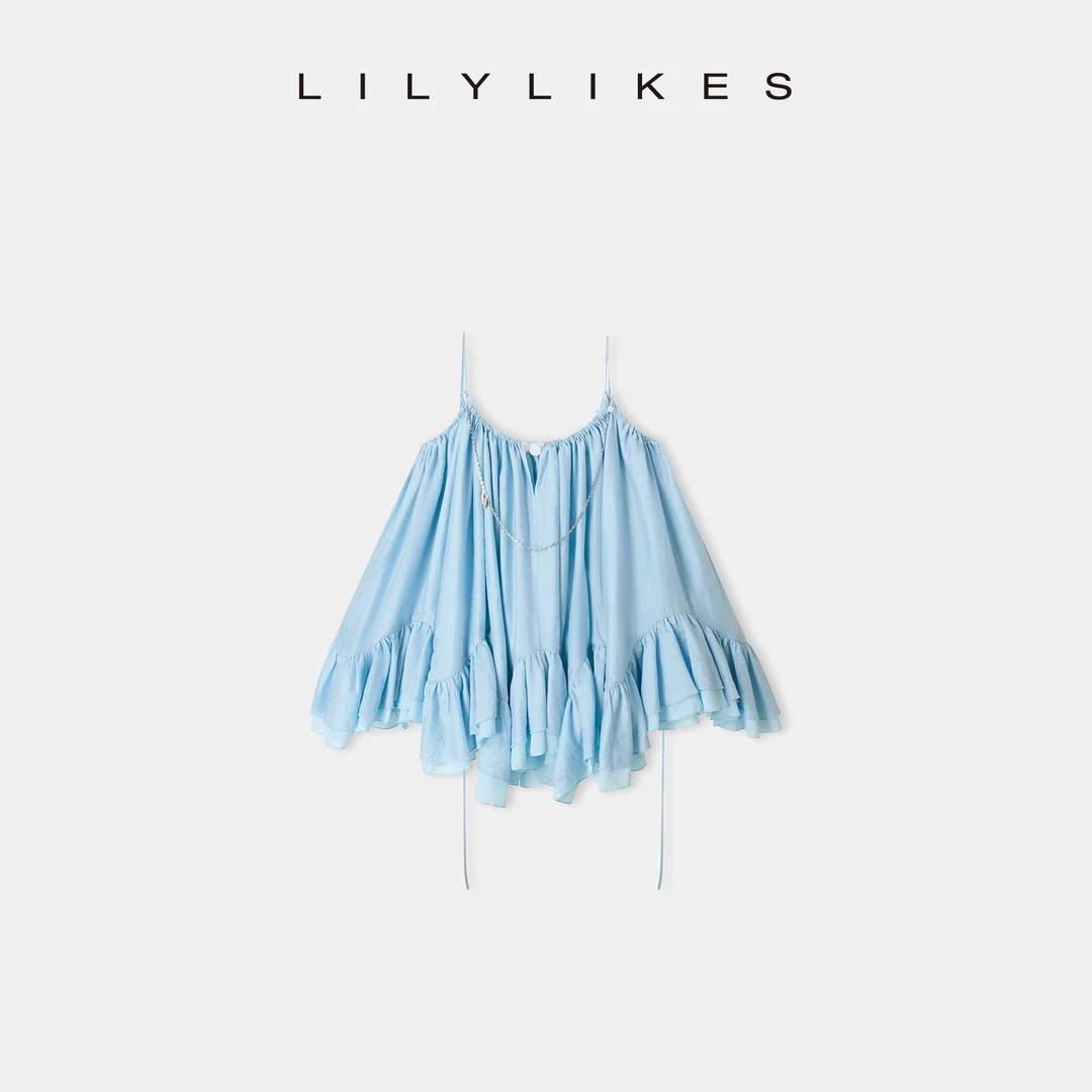 【LILYLIKES】娜扎同款 蓝色不规则吊带背心海边度假无袖上衣