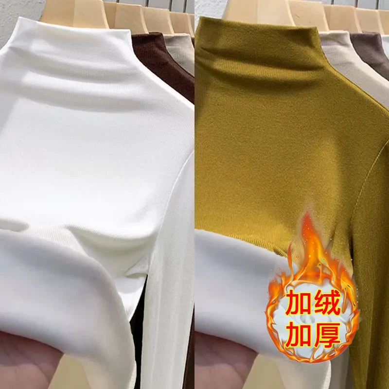 2025年秋冬新款时尚百搭舒适设计感半高领加绒加厚上衣女内搭显瘦