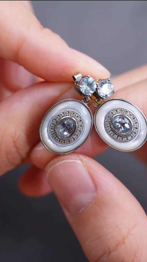 海蓝宝石耳饰银S925镶嵌耳饰