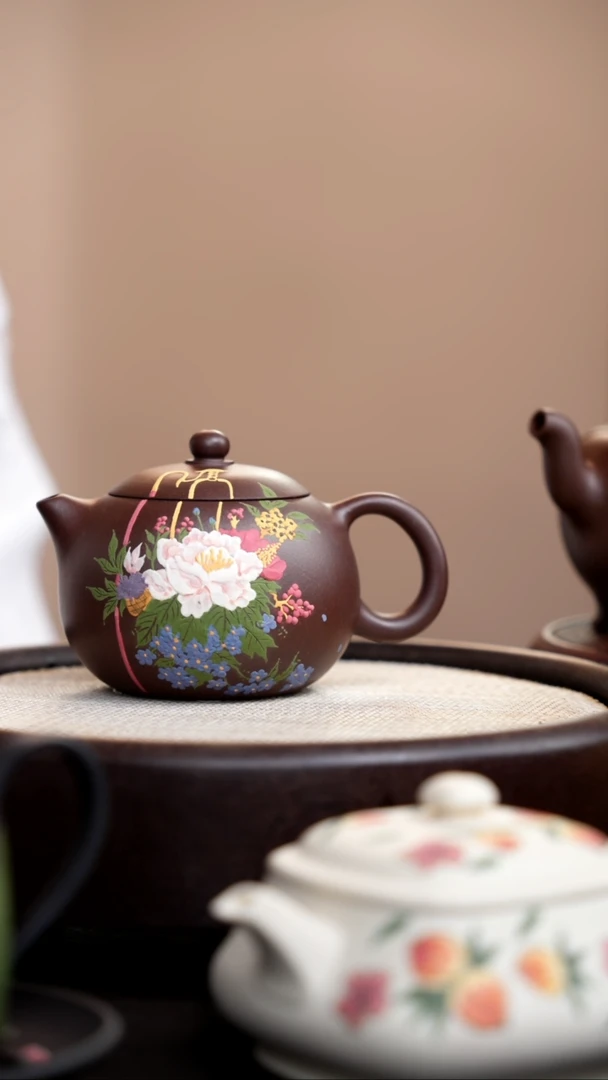 茶壶紫砂╰****?紫泥西施泥绘繁花