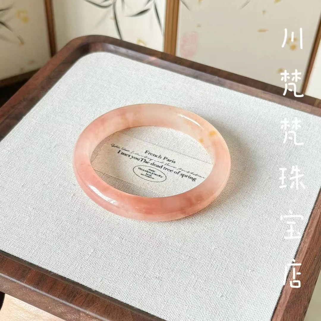 新疆金丝玉手镯天然桃花酿手镯高冰余太翠玉镯子透粉色少女送礼物