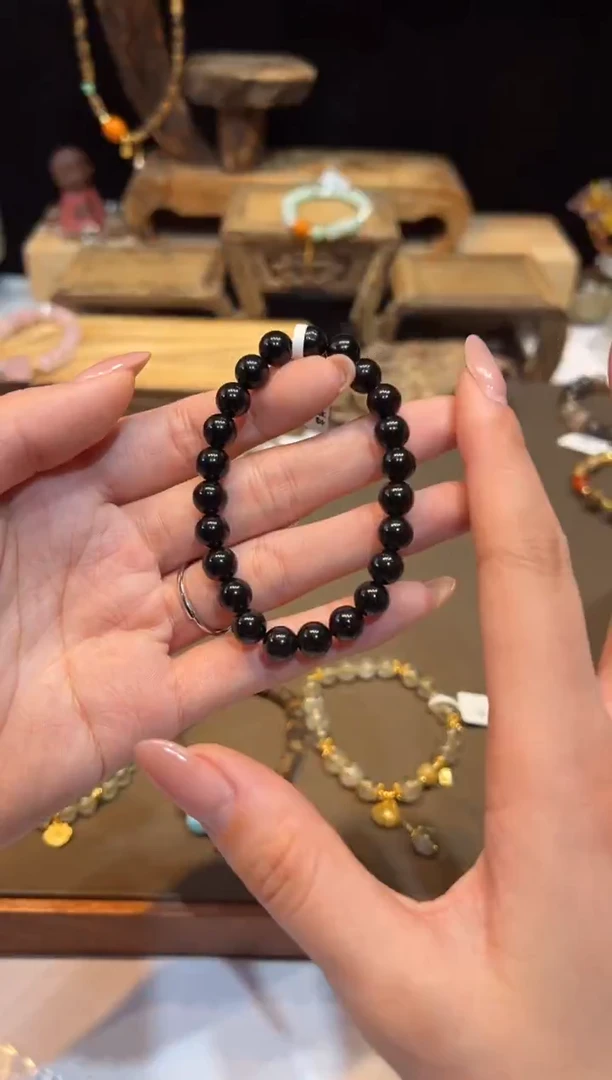 未镶嵌黑曜岩手链手饰@@