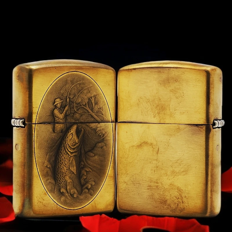 ZIPPO/之宝【钓鲈鱼】黄铜盔甲机正品煤油打火机KF-DF