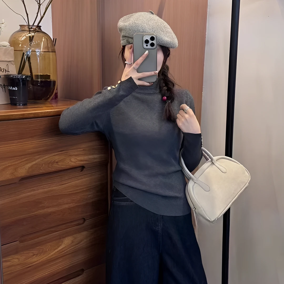 80-180斤大码女装胖MM纽扣半高领2025新针织衫毛衣打底上衣G5-53