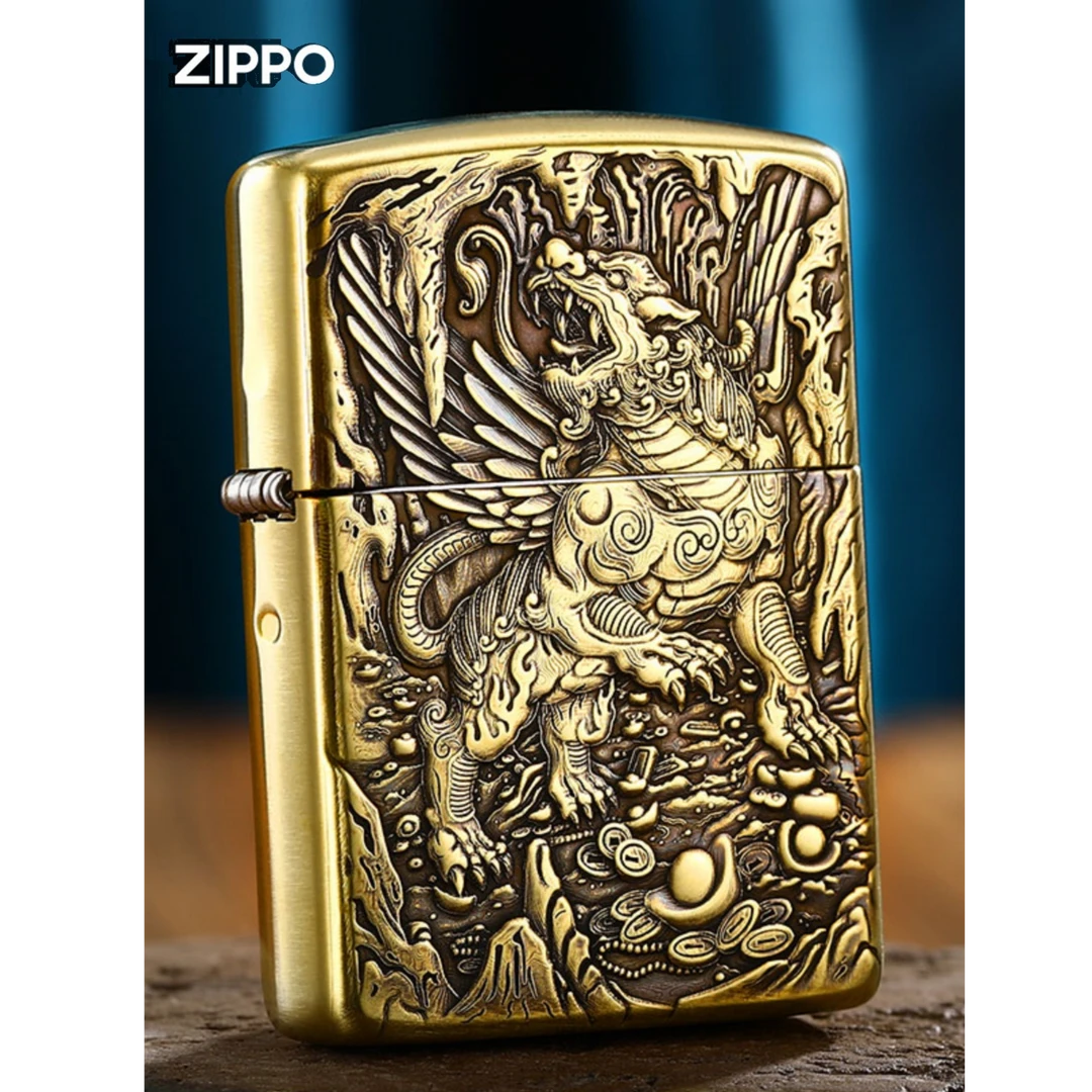 Zippo打火机 天禄貔貅 防风煤油黄铜盔甲系列双面浮雕送礼