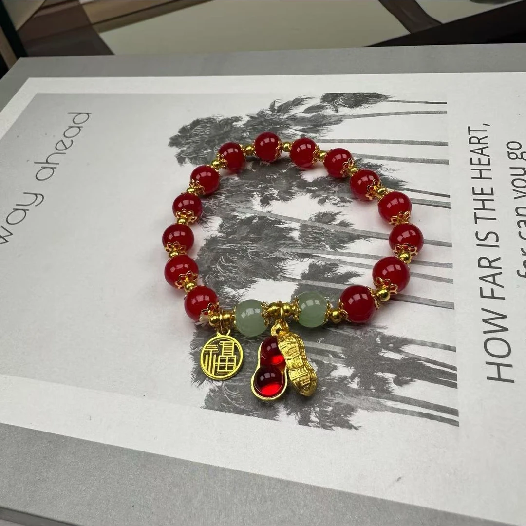 合金树脂手链 树脂手链 气质轻奢百搭复古红色古法单圈手链sI2025