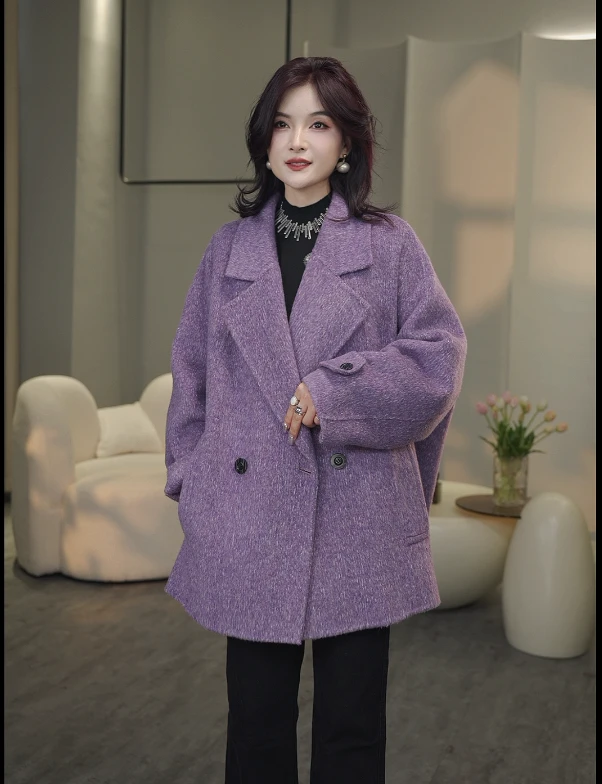 翻领秋冬保暖千金风毛呢外套双面加厚羊毛宽松百搭气质大衣