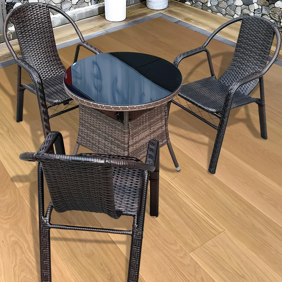 桌椅套件简约户外茶桌椅藤椅靠背庭院座椅五件套室外防晒藤编扶手