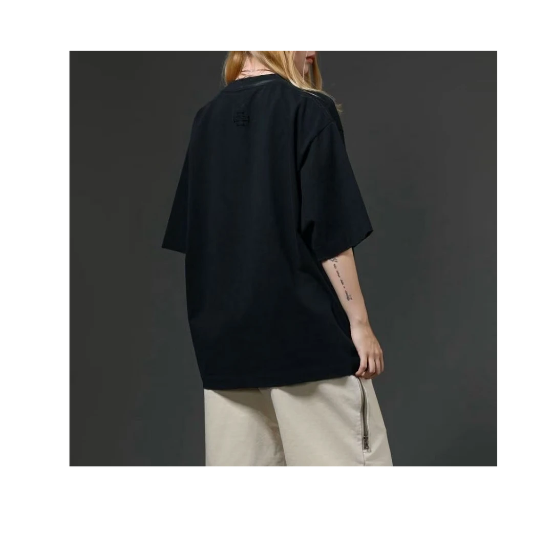 三哈宫-《原单厚短袖》宽松厚款100棉高克重水洗磨破做旧短袖情侣款