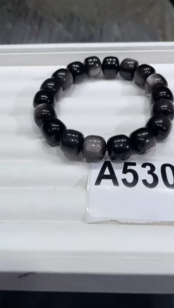 黑曜岩未镶嵌手链A530银曜石12