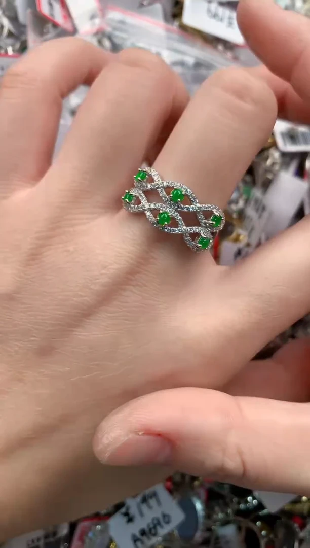 银S925镶嵌戒指翡翠2222----8