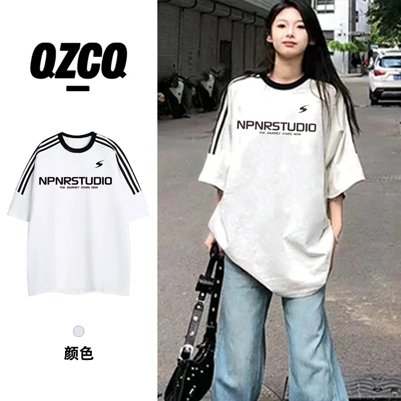 QZCQ宽松港风百搭短袖t恤韩版vintage潮休闲上衣圆领时尚潮流ins