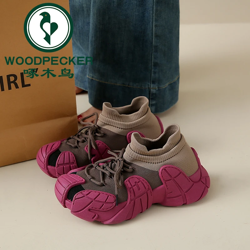 啄木鸟袜子鞋女士2025新款春夏季飞织网面运动鞋八爪鱼休闲椰子鞋