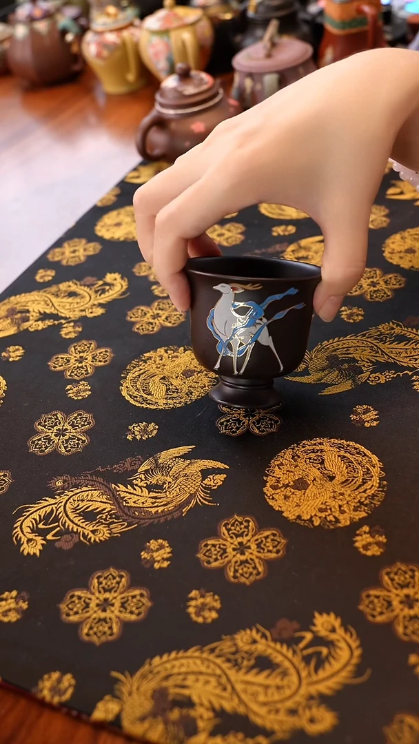 茶壶紫砂宜兴紫砂焐灰高足九色鹿杯