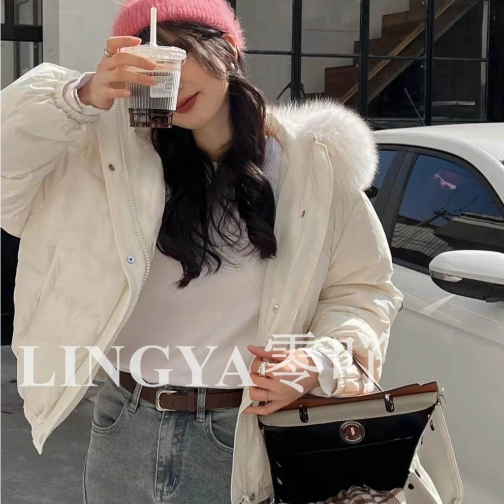 奶呼呼~羽绒服女小个子短款2025年新款90白鸭绒狐狸毛领保暖外套