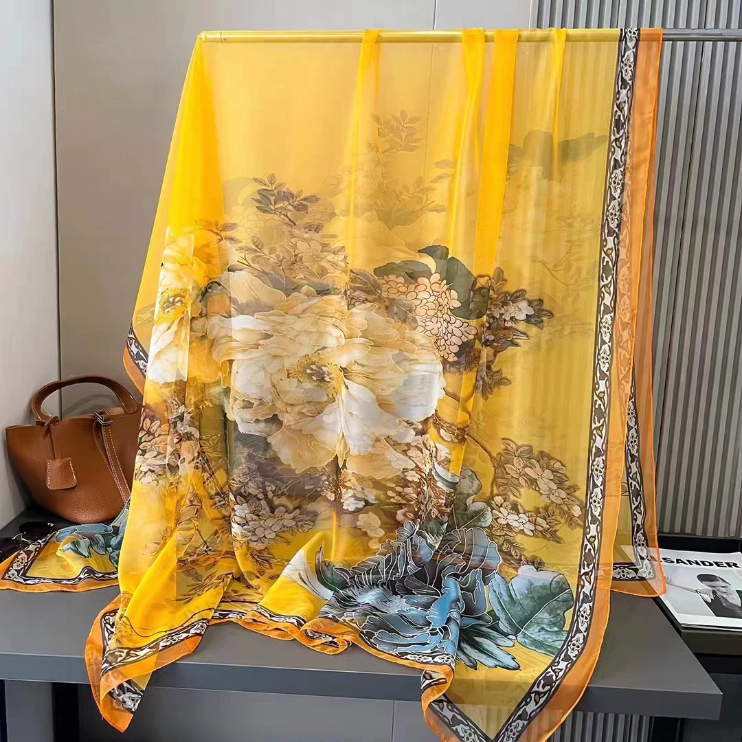 N238【黄金牡丹】180*130高级感搭配衬衫领巾气质感丝巾