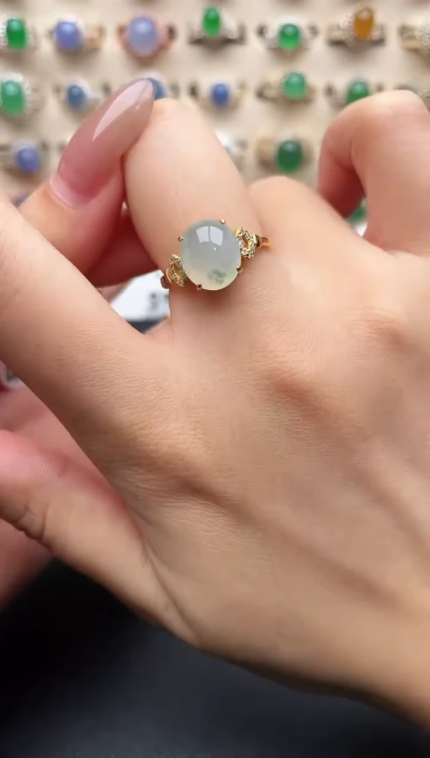 银S925镶嵌戒指翡翠一物一证一礼盒