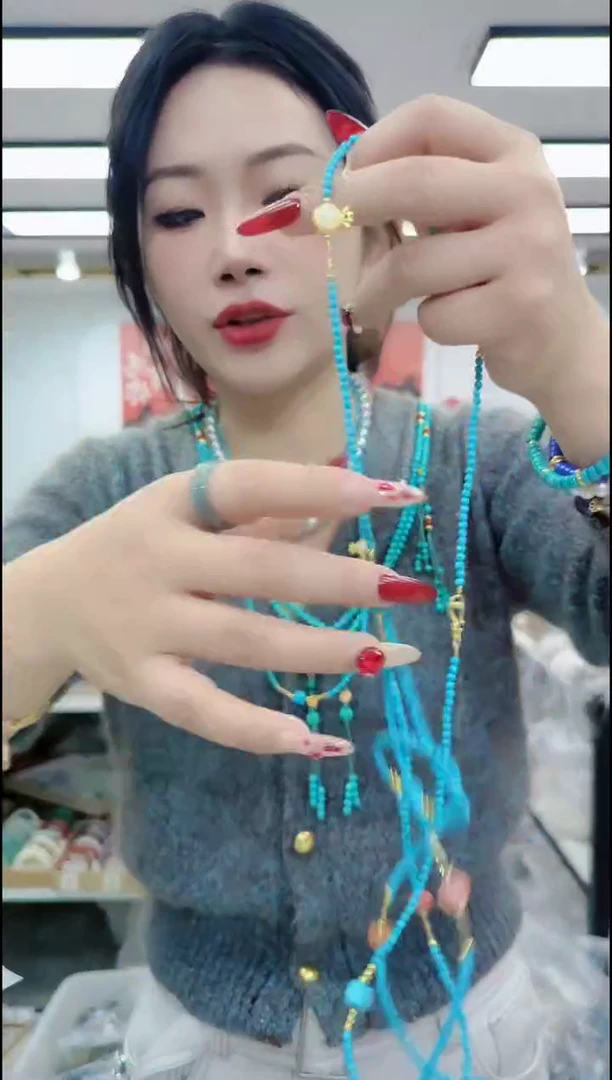 【闪购商品】玛瑙/玉髓颈饰合金2102蓝色长毛衣链