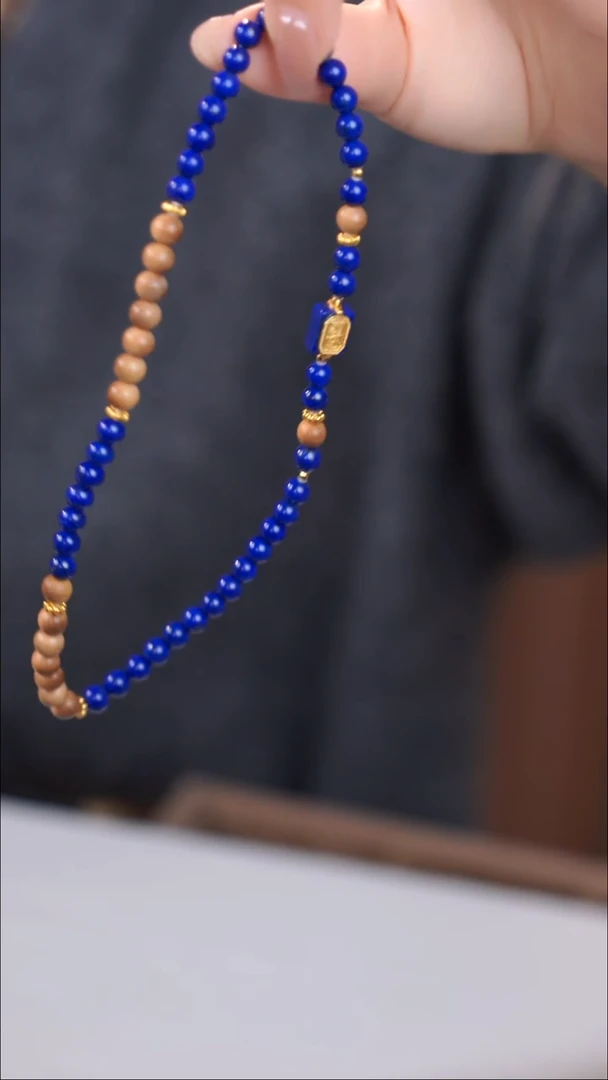 银S925镶嵌青金石手链@