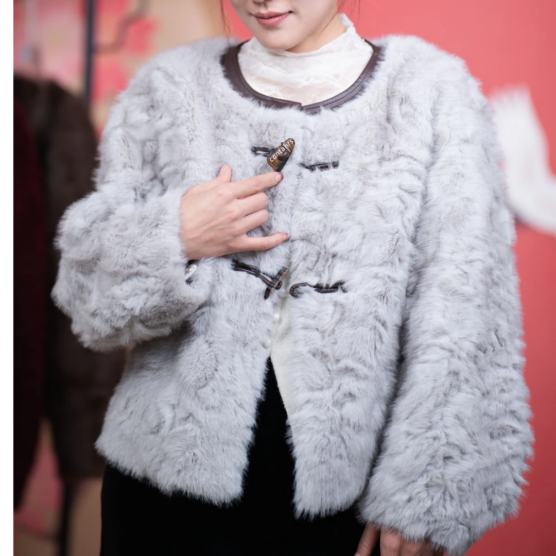 人造皮草 短外套厚款女保暖女款毛绒女装女士短款圆领时尚上衣