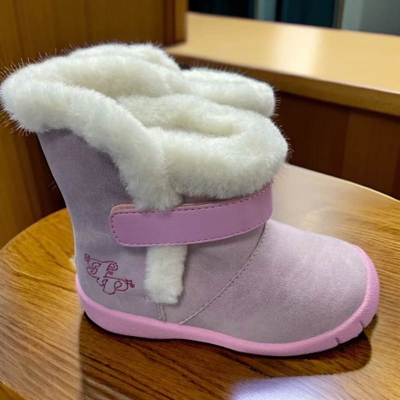 王子 冬季女童粉色保暖可爱简约加绒雪地靴鞋 J1-3-047