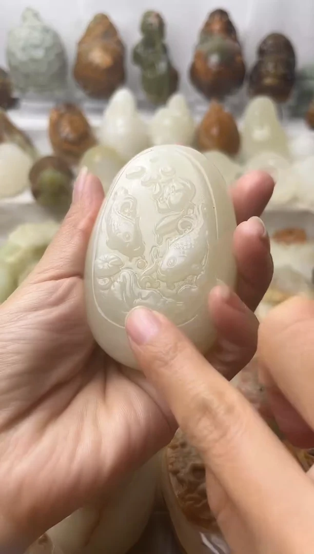 石材方解石棉纹正常不退换荷花鱼