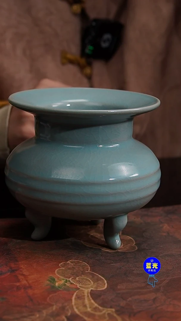 摆件瑕品清凉寺原矿釉三足立式炉0247