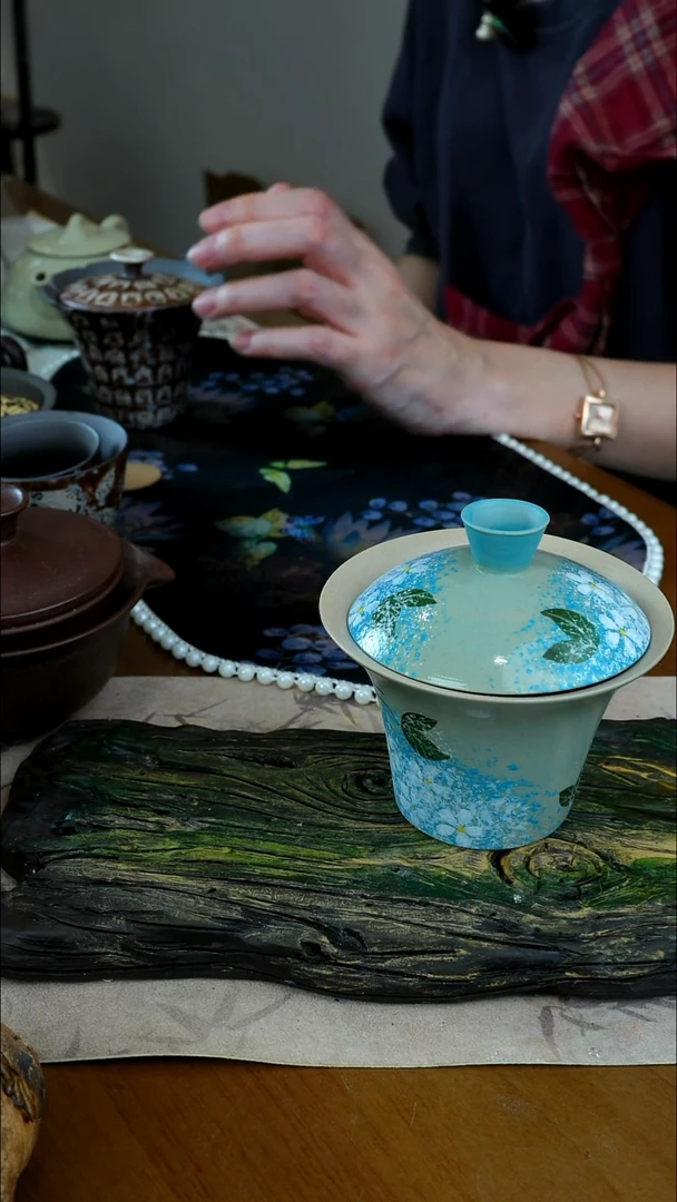 陶茶瓷物语马蹄杯蝴蝶盖碗