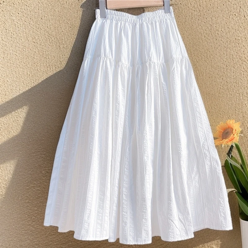 GPTSu苎麻白色提花半身裙女夏季文艺复古高腰显瘦轻薄麻字伞裙潮