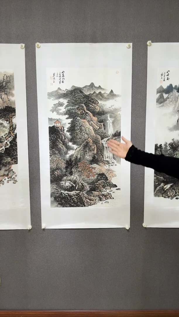 国画开场福利水墨国画手绘《山高水长》