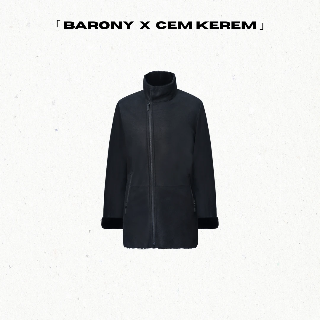 ‘BARONY’【8379】男士商务皮毛一体外套简约真皮舒适锁温立领立领