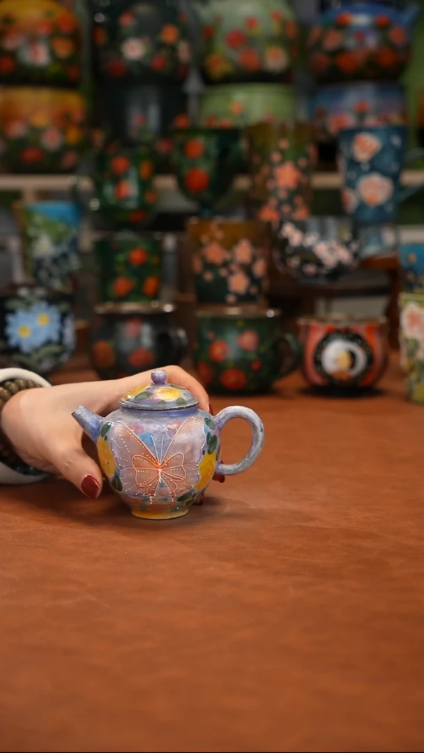 紫砂油画手绘釉下彩