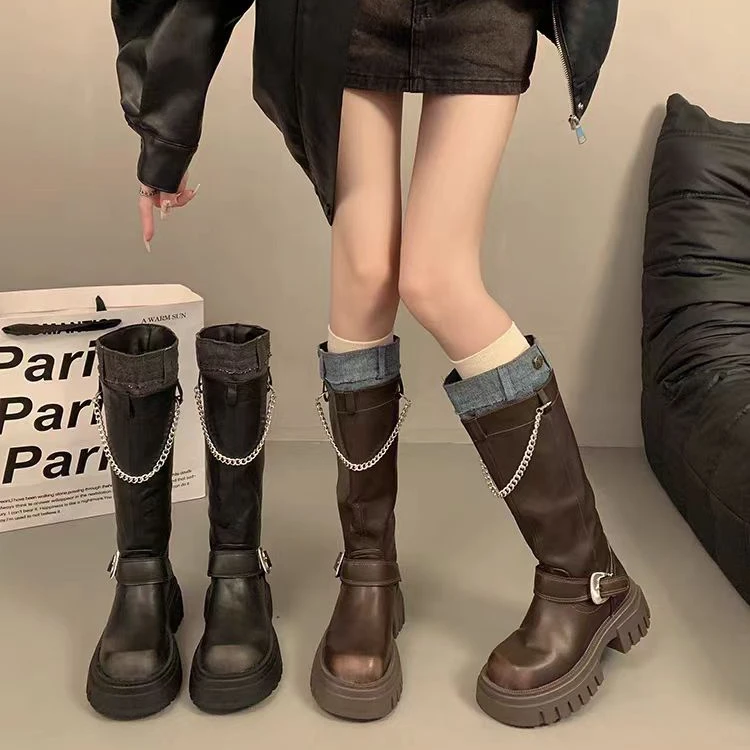 【新疆包邮】24年新款美拉德厚底长靴炫酷瘦瘦靴23-93